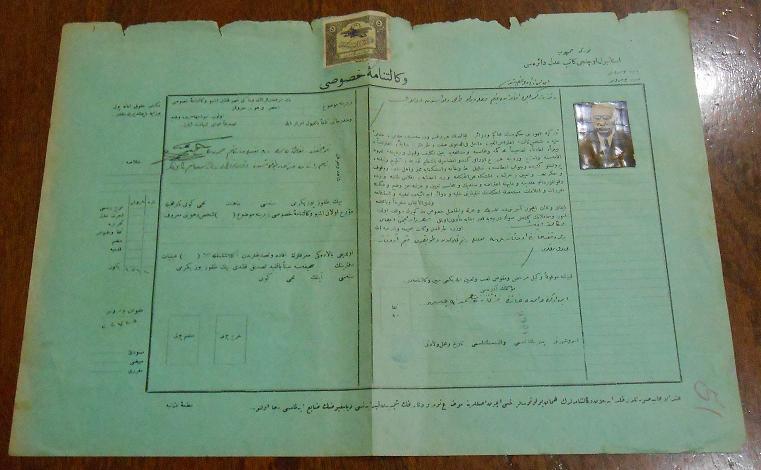 OSMANLICA HUSUSİ VEKALETNAME 1926