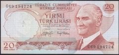 6.Emisyon 3.Tertip 20 Lira G69 194724 Çil