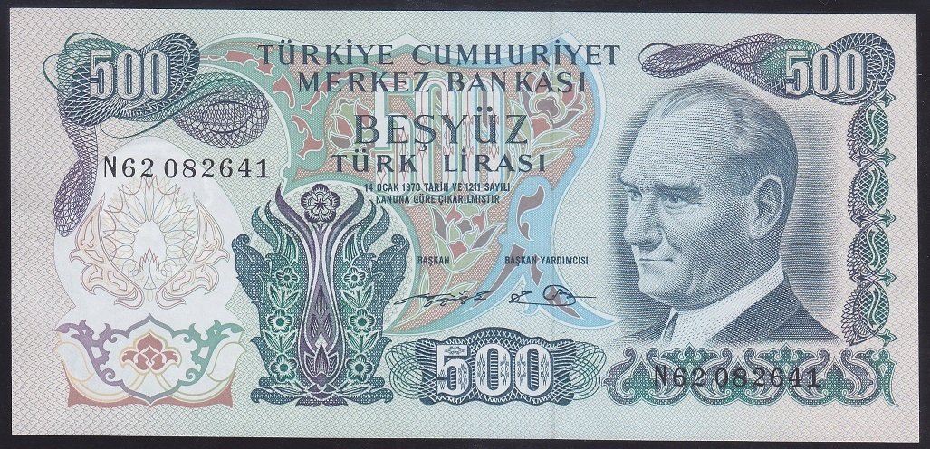 6.EMİSYON 2.TERTİP 500 LİRA N62 082641 ÇİLALTI ÇİL