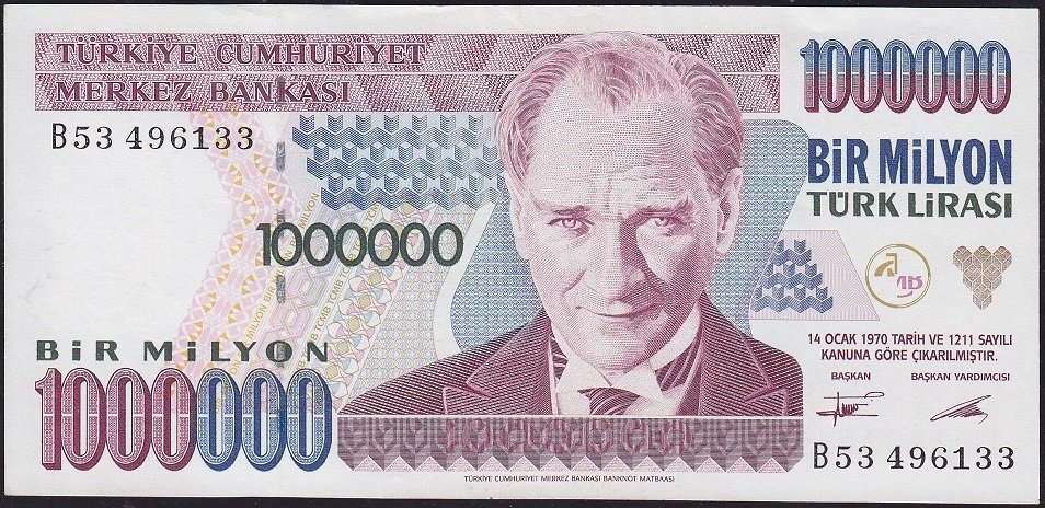 7.Emisyon 1.Tertip 1 000 000 Lira B53 496133 Ççt+