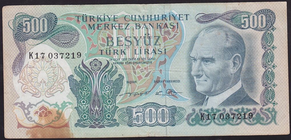 6.Emisyon 2.Tertip 500 Lira K17 037219 Temiz