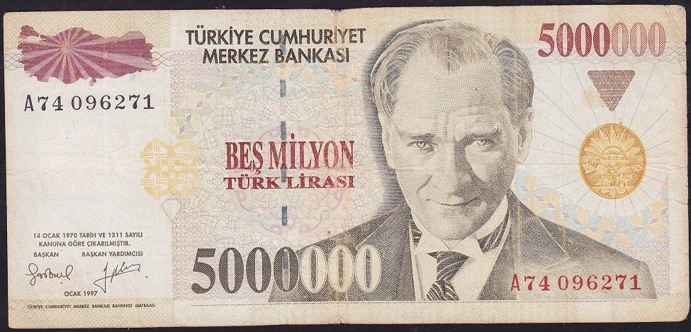 7.Emisyon 5 000 000 Lira A74 096271 Temiz