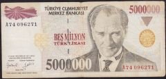7.Emisyon 5 000 000 Lira A74 096271 Temiz
