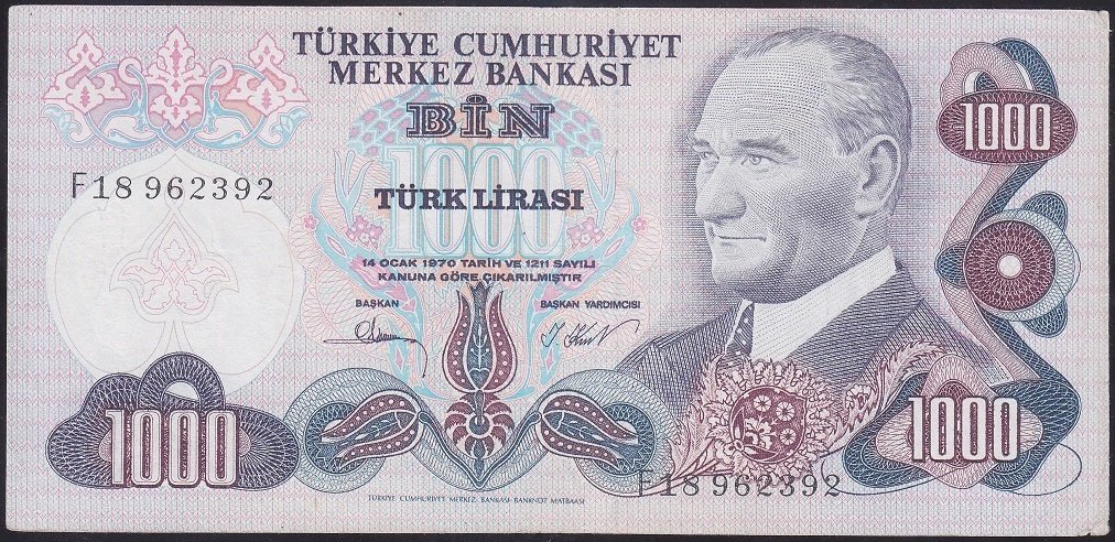 6.EMİSYON 3.TERTİP 1000 LİRA F18 962392 ÇÇT ( DÜZLENMİŞ) eski kağıt para değerleri