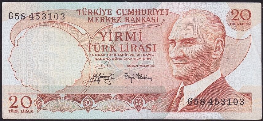 6.Emisyon 3.Tertip 20 Lira G58 453103 Ççt Çilaltı