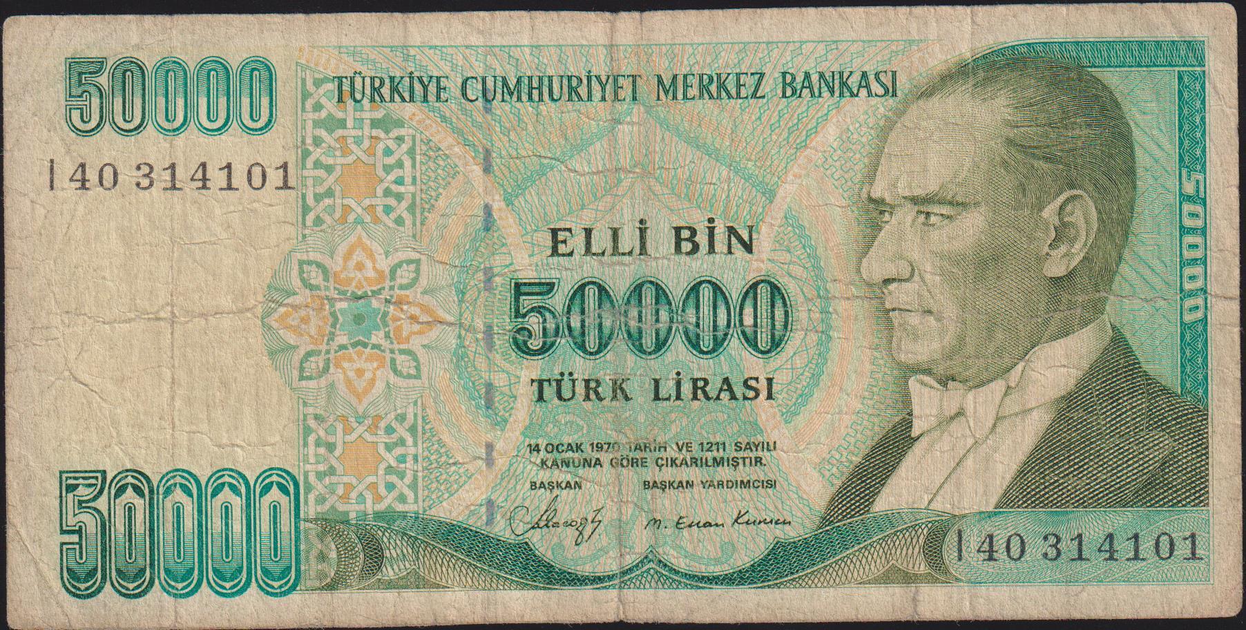 7.Emisyon 1.Tertip 50000 Lira I40 314101 Temiz
