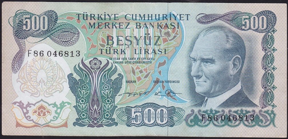 6.Emisyon 2.Tertip 500 Lira F86 046813 Çok Temiz - Çok Çok Temiz