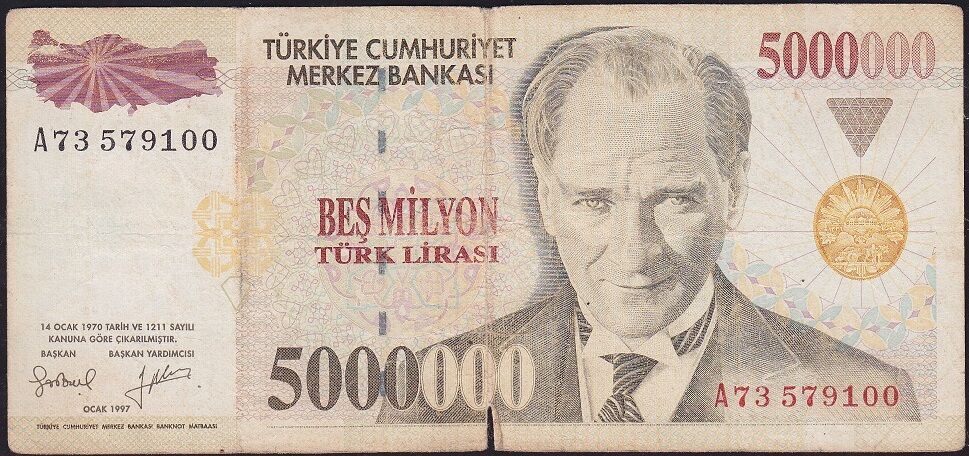 7.Emisyon 5 000 000 Lira A73 579100 Temiz