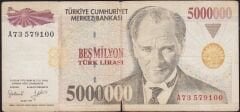 7.Emisyon 5 000 000 Lira A73 579100 Temiz