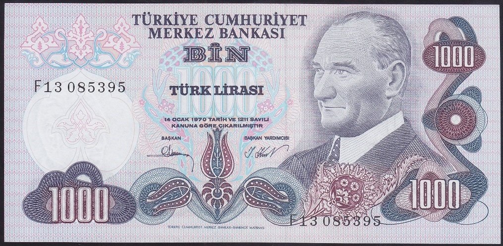 6.EMİSYON 3.TERTİP 1000 LİRA F13 085395 ÇİL