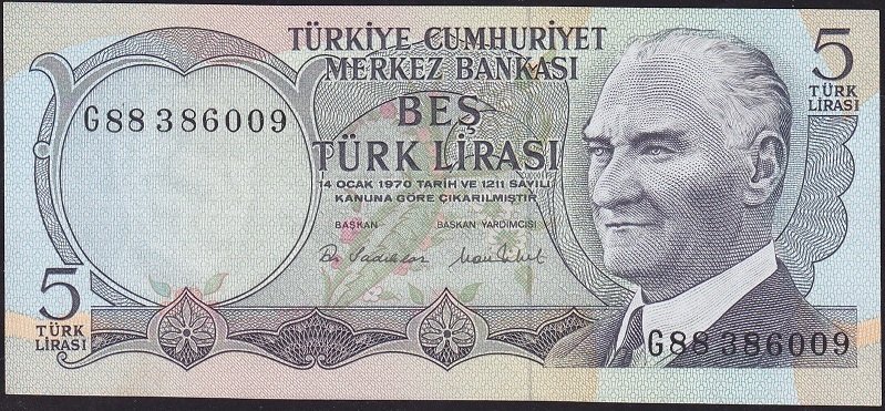 6.Emisyon 2.Tertip 5 Lira G88 386009 Çil