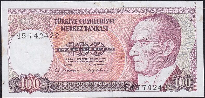 7.Emisyon 2.Tertip 100 Lira F45 742422 Çok Çok Temiz