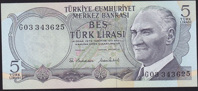 6.Emisyon 2.Tertip 5 Lira G03 343625 Çilaltı Çil