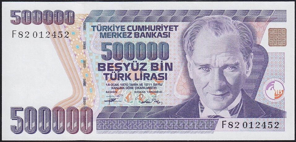 7.Emisyon 3.Tertip 500000 Lira F82 012452 Çil