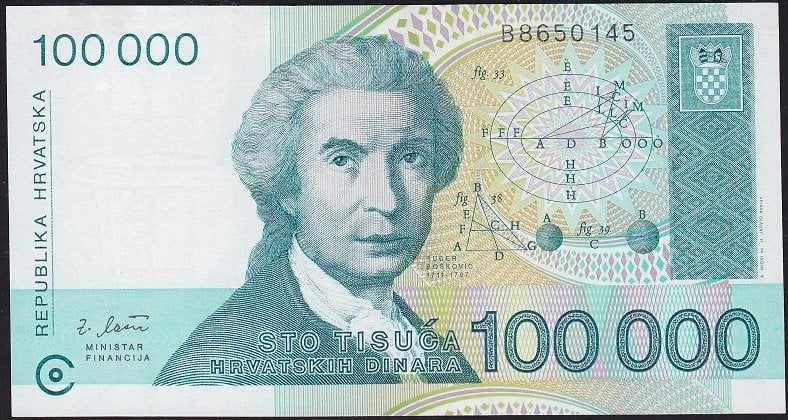 Hırvatistan 100000 Dinar 1993 Çilaltı Çil
