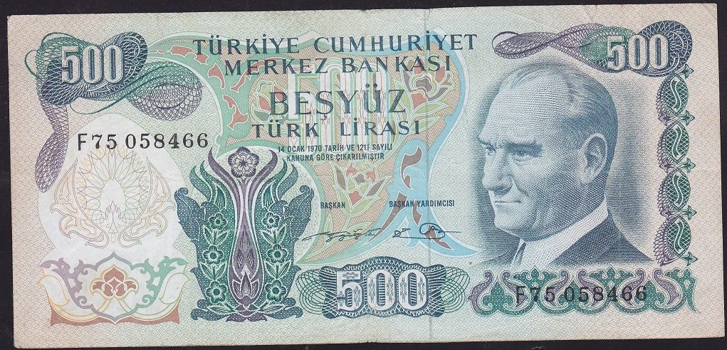 6.Emisyon 2.Tertip 500 Lira F75 058466 Çok Temiz ( Düzeltme var )