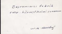 T.B.M.MECLİSİ SENATÖRÜ HIFZI OĞUZ BEKATA YA YAZILMIŞ BAYRAM KARTI POSTADAN GEÇMİŞ