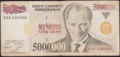 7.Emisyon 5 000 000 Lira A56 221306 Temiz