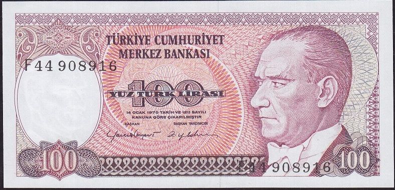 7.Emisyon 2.Tertip 100 Lira F44 908916 Çilaltı