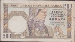 Sırbistan 500 Dinar 1941 Temiz +