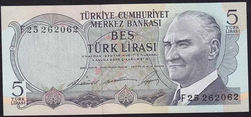 6.Emisyon 1.Tertip 5 Lira F25 262062 Çok Çok Temiz+