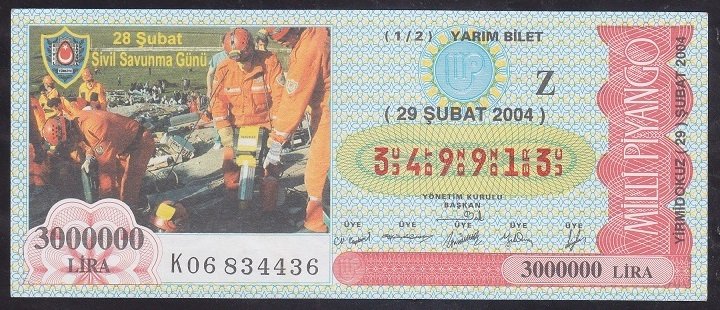 2004 29 ŞUBAT YARIM BİLET Z SERİSİ eski para fiyatları