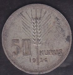 1936 YILI 50 KURUŞ GÜMÜŞ eski para alan yerler