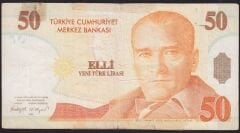 8.Emisyon 50 YTL B33 825591 Haliyle ( Bant Var )