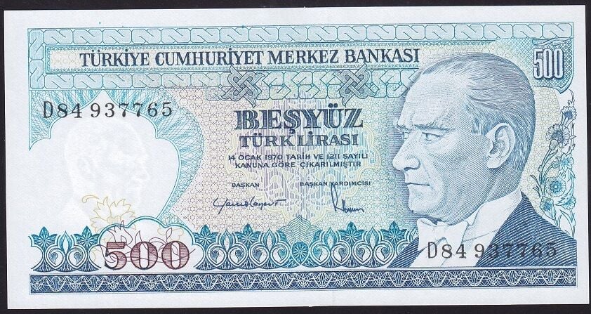 7.Emisyon 2.Tertip 500 Lira D84 937765 Çil