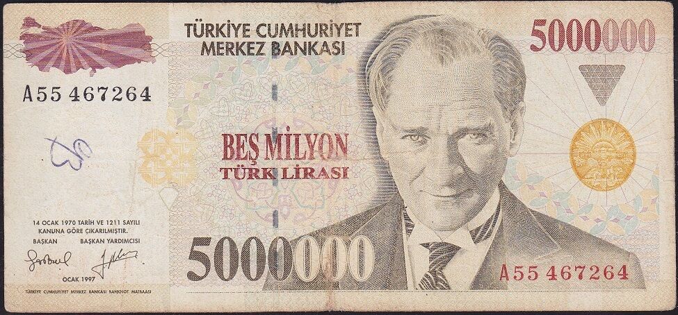 7.Emisyon 5 000 000 Lira A55 467264 Çok Temiz