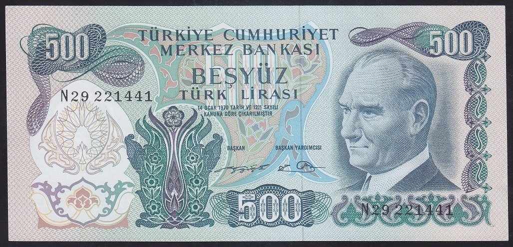 6.EMİSYON 2.TERTİP 500 LİRA N29 221441 ÇİLALTI ÇİL