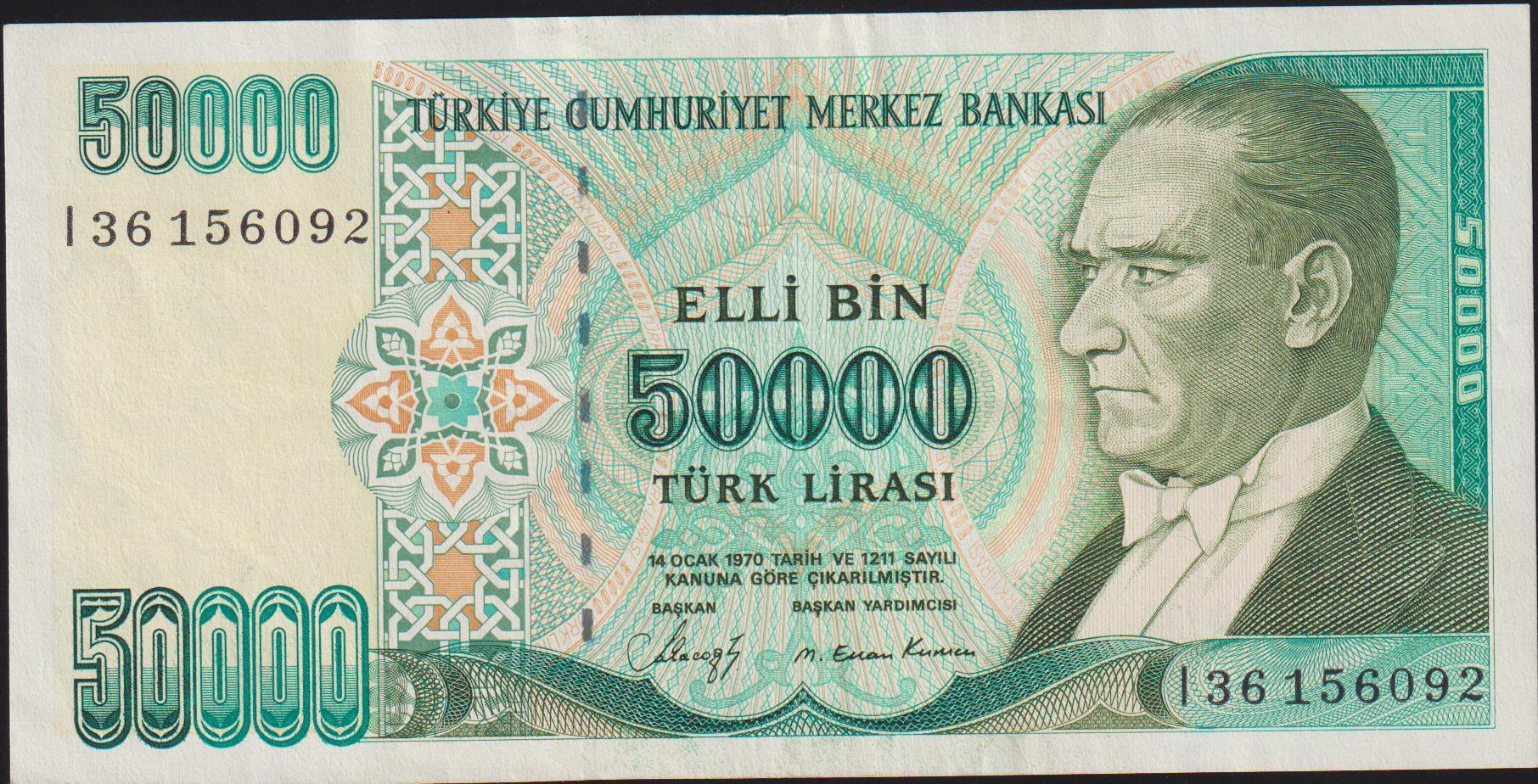 7.Emisyon 1.Tertip 50000 Lira I36 156092 Çok Çok Temiz+