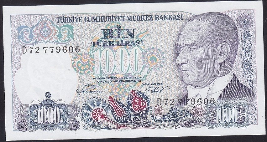 7.EMİSYON 1.TERTİP 1000 LİRA D72 779606 ÇİLALTI ÇİL