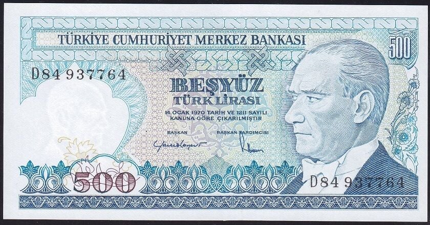 7.Emisyon 2.Tertip 500 Lira D84 937764 Çil