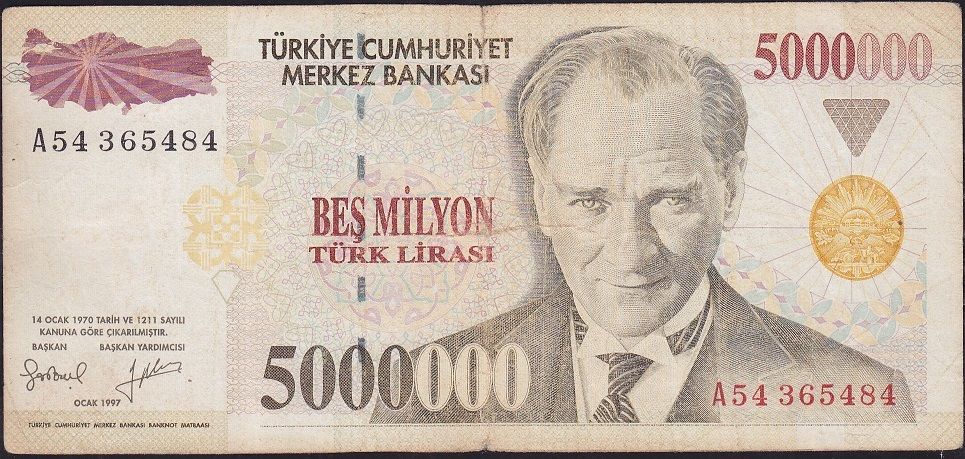7.Emisyon 5 000 000 Lira A54 365484 Temiz