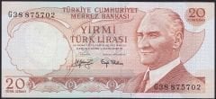 6.Emisyon 3.Tertip 20 Lira G38 875702 Çilaltı