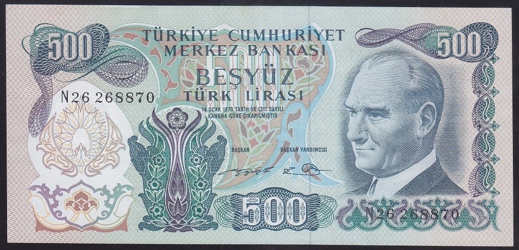 6.EMİSYON 2.TERTİP 500 LİRA N26 268870 ÇİLALTI