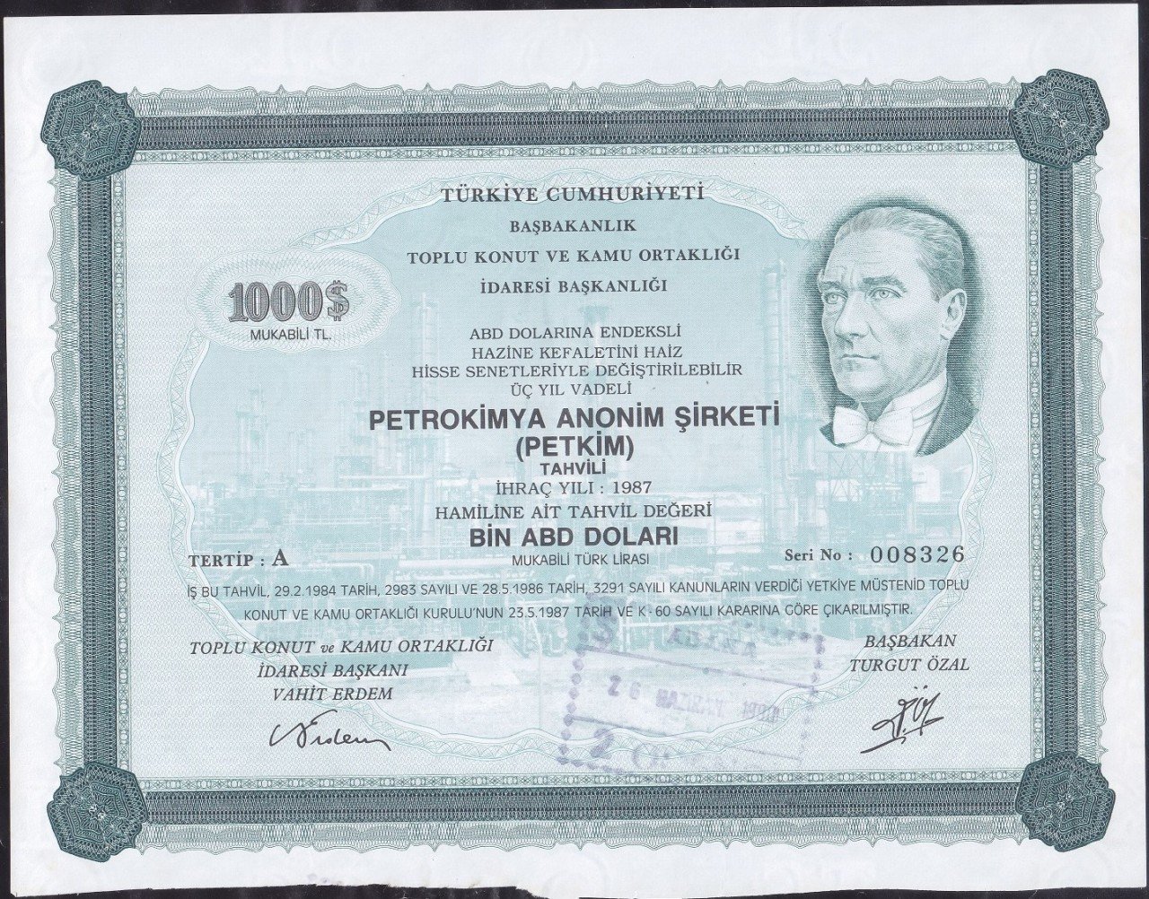 Petkim Hisse Senedi 1000 Dolar