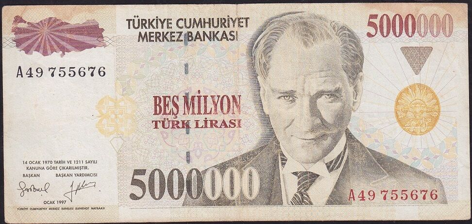 7.Emisyon 5 000 000 Lira A49 755676 Çok Temiz