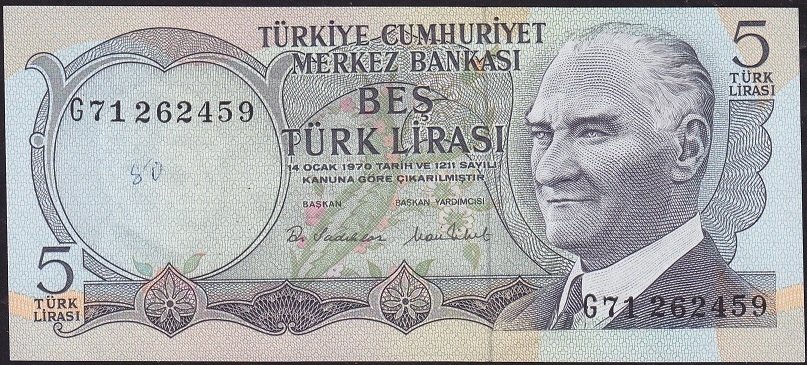 6.Emisyon 2.Tertip 5 Lira G71 262459 Çilaltı
