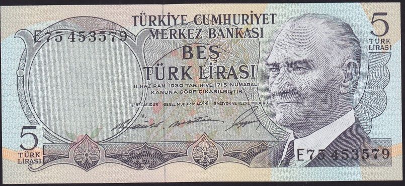 6.Emisyon 1.Tertip 5 Lira E75 453579 Çilaltı Çil