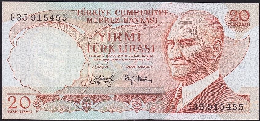 6.Emisyon 3.Tertip 20 Lira G35 915455 Ççt Çilaltı