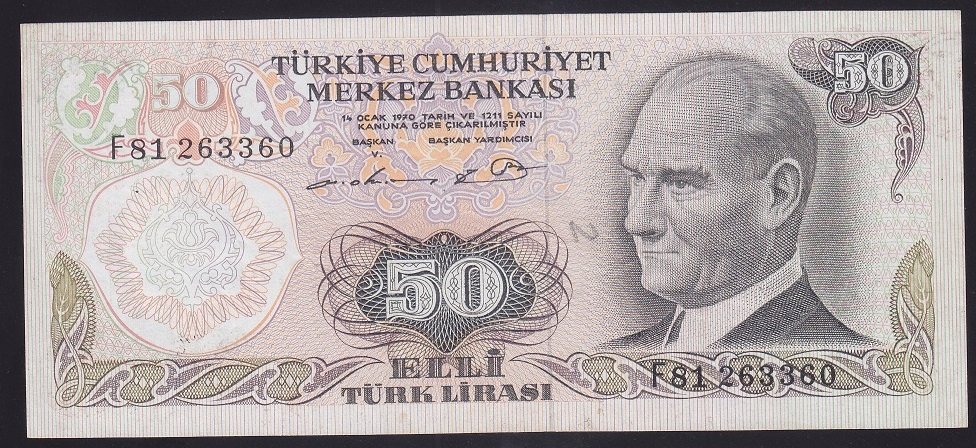 6.EMİSYON 1.TERTİP 50 LİRA F81 263360 ÇOK TEMİZ +