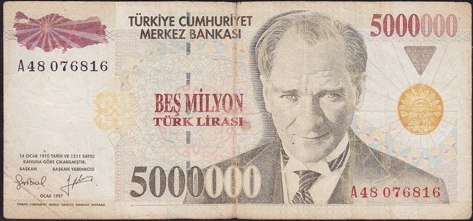 7.Emisyon 5 000 000 Lira A48 076816 Temiz