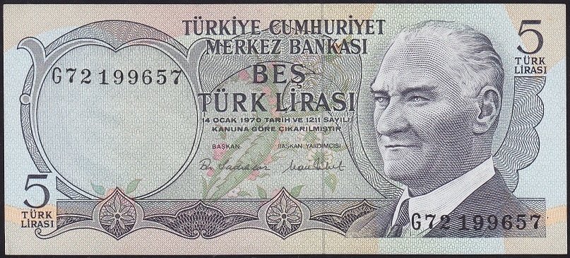 6.Emisyon 2.Tertip 5 Lira G72 199657 Ççt Çilaltı