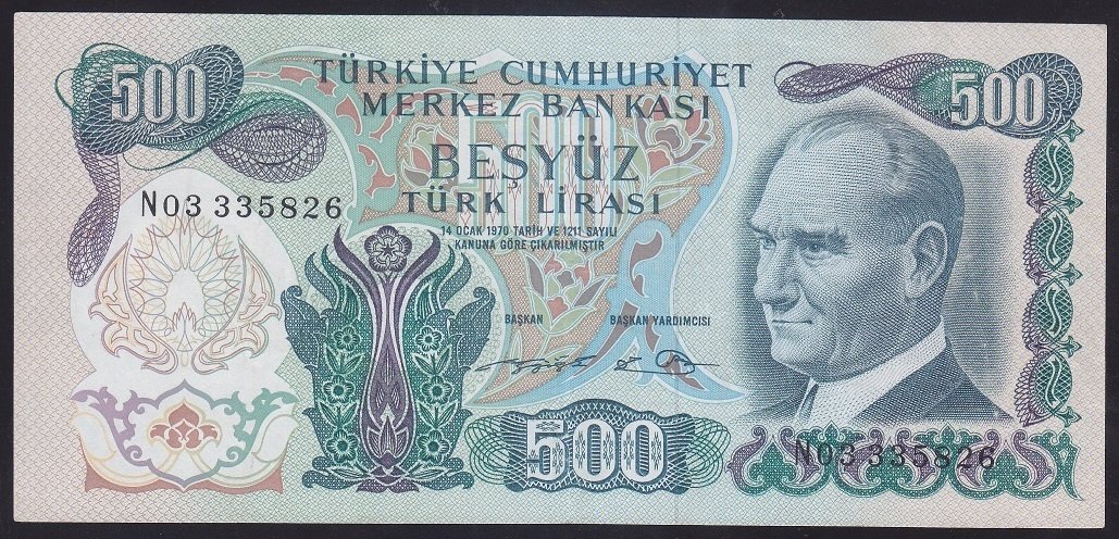 6.EMİSYON 2.TERTİP 500 LİRA N03 335826 ÇÇT +