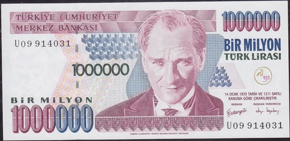 7.Emisyon 3.Tertip 1 000 000 Lira U09 914031 Çilaltı Çil