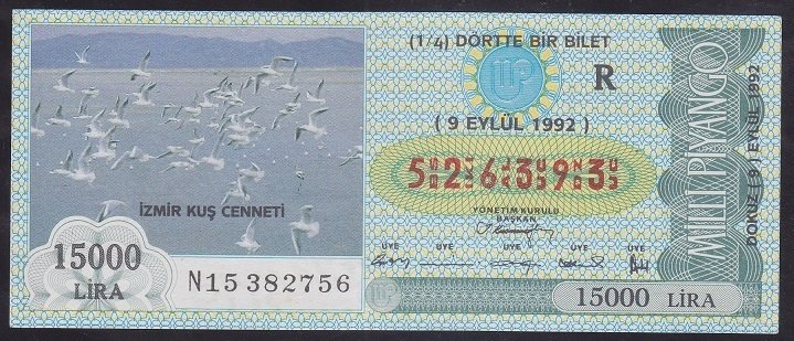 1992 9 EYLÜL ÇEYREK BİLET R SERİSİ