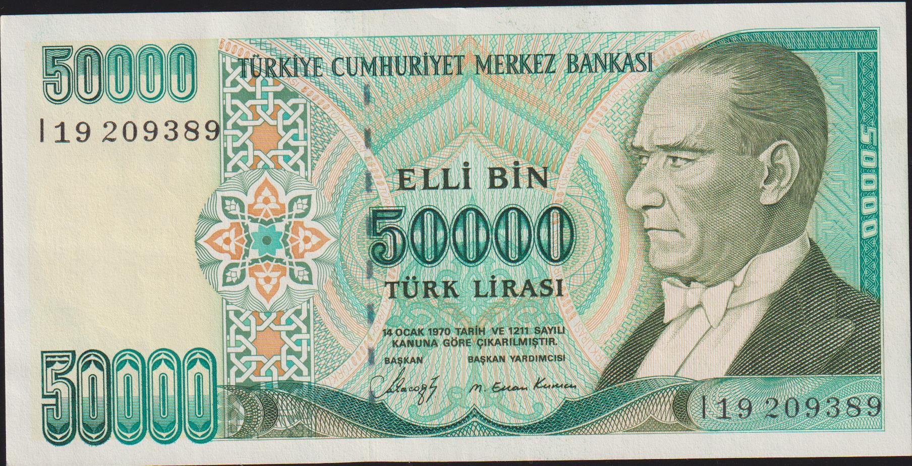 7.Emisyon 1.Tertip 50000 Lira I19 209389 Ççt Çilaltı