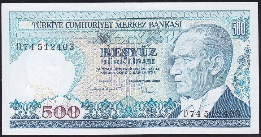 7.Emisyon 2.Tertip 500 Lira D74 512403 Çil